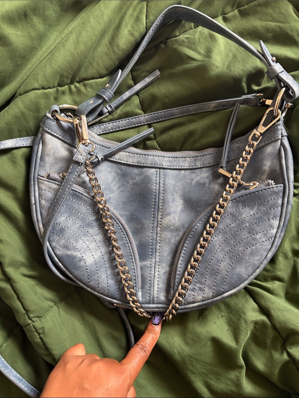 Women's Gray Crescent Shoulder Bag with Gold Chain